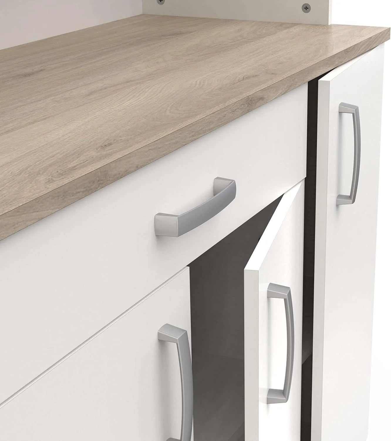 Miroytengo Kitchen Side Cabinet, Kitchen Cabinet, Buffet Kitchen Cupboard 6 Doors White and Oak Kronberg 101 x 185 cm