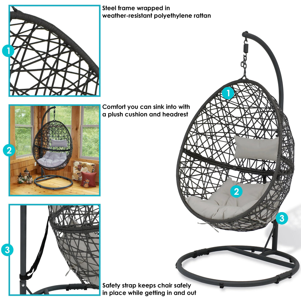 2025 Silla Colgante Sunnydaze Caroline en Forma de Huevo con Estructura de Acero y Cojín