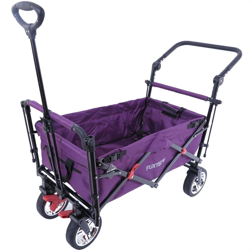 Bollerwagen FUXTEC FX-CT700, Carro Plegable Gris para el Transporte de niños, Ciudad, Campo, Playa o montaña - con Capota Anti-UV, asa de Empuje, Freno de Mano Delantero y Trasero, El Original