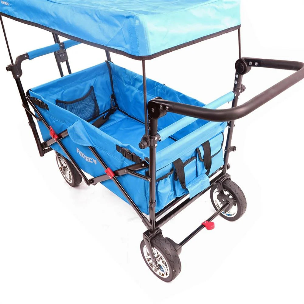 Bollerwagen FUXTEC FX-CT700, Carro Plegable Gris para el Transporte de niños, Ciudad, Campo, Playa o montaña - con Capota Anti-UV, asa de Empuje, Freno de Mano Delantero y Trasero, El Original