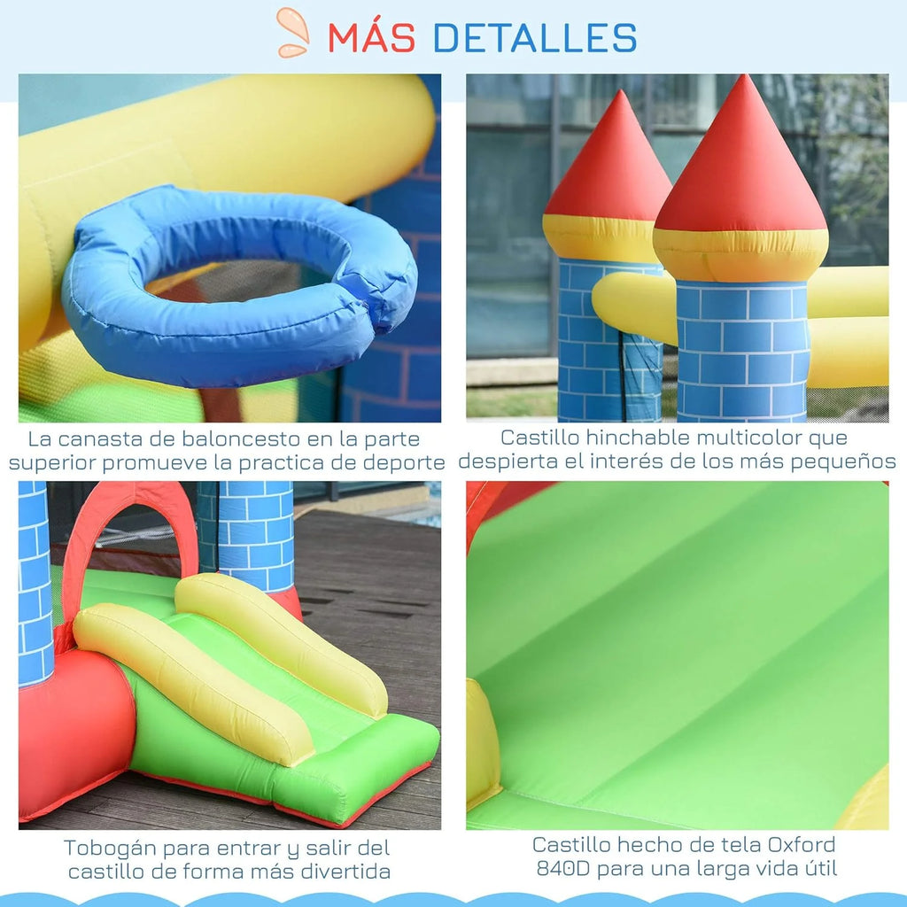 Outsunny Children's Inflatable Castle with Slide Jumping Bed and Carry Bag for Indoor and Outdoor 280 x 260 x 210 cm, Multicoloured