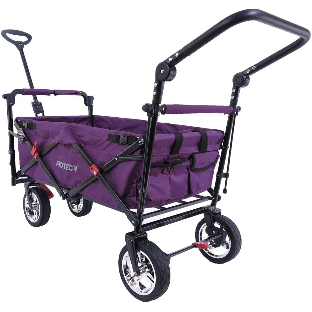Bollerwagen FUXTEC FX-CT700, Carro Plegable Gris para el Transporte de niños, Ciudad, Campo, Playa o montaña - con Capota Anti-UV, asa de Empuje, Freno de Mano Delantero y Trasero, El Original