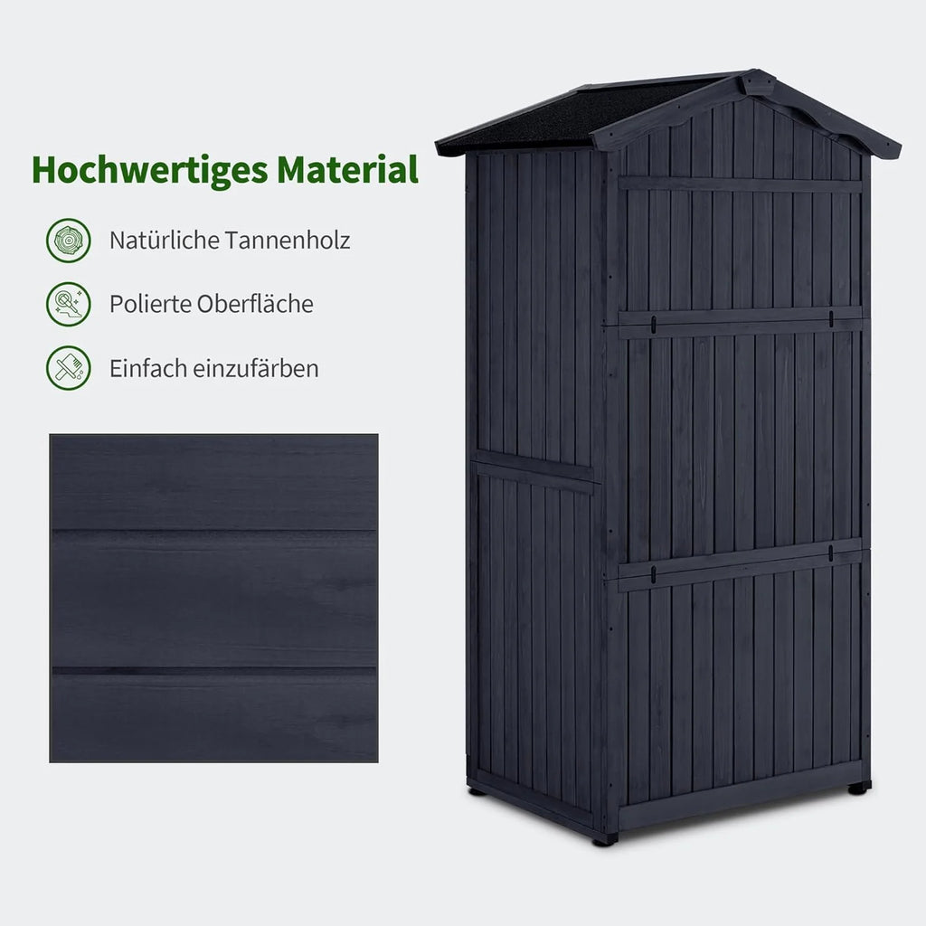 M MCombo Armario de jardín caseta de jardín de Madera Resistente a la Intemperie, Armario Exterior Impermeable con Suelo, para Uso Exterior balcón, 74×99×193 cm (Gris Antracita)