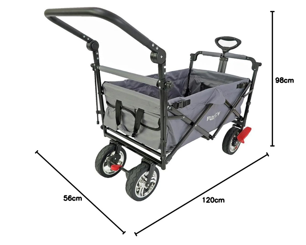 Bollerwagen FUXTEC FX-CT700, Carro Plegable Gris para el Transporte de niños, Ciudad, Campo, Playa o montaña - con Capota Anti-UV, asa de Empuje, Freno de Mano Delantero y Trasero, El Original
