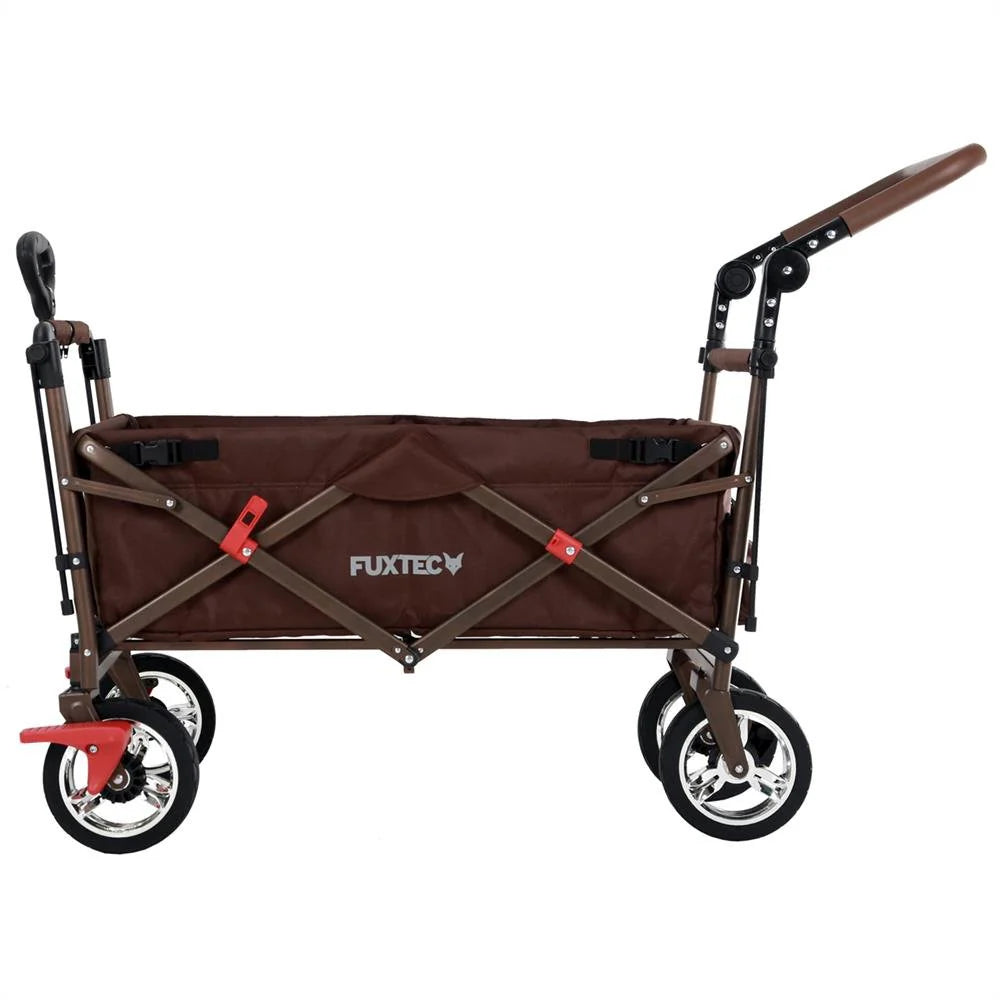 Bollerwagen FUXTEC FX-CT700, Carro Plegable Gris para el Transporte de niños, Ciudad, Campo, Playa o montaña - con Capota Anti-UV, asa de Empuje, Freno de Mano Delantero y Trasero, El Original