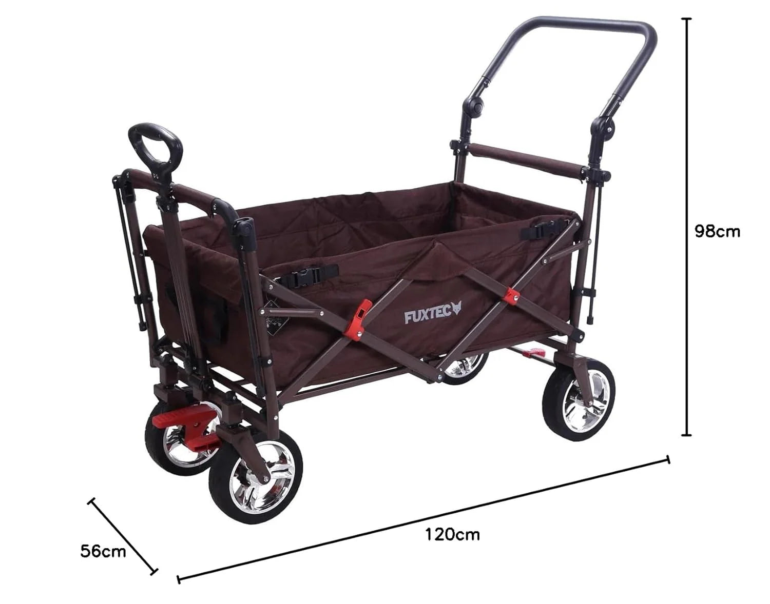 Bollerwagen FUXTEC FX-CT700, Carro Plegable Gris para el Transporte de niños, Ciudad, Campo, Playa o montaña - con Capota Anti-UV, asa de Empuje, Freno de Mano Delantero y Trasero, El Original