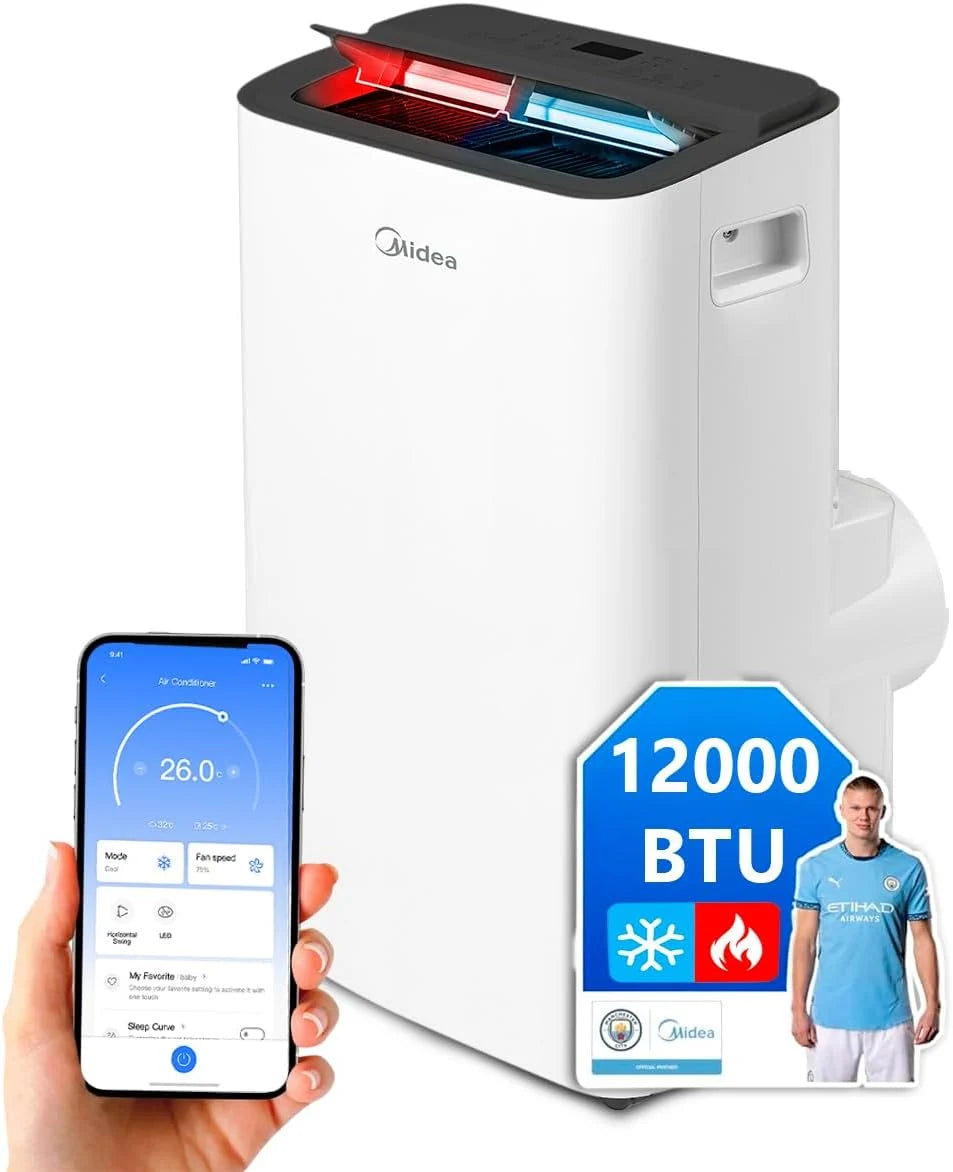 MIDEA Pingüino Aire Acondicionado Portátil Frío y Calor 3000 Frigorías / 12000 BTU - Climatizador silencioso con bomba calor 3500 W Air conditioner 4 modalidades con kit de ventana y control remoto