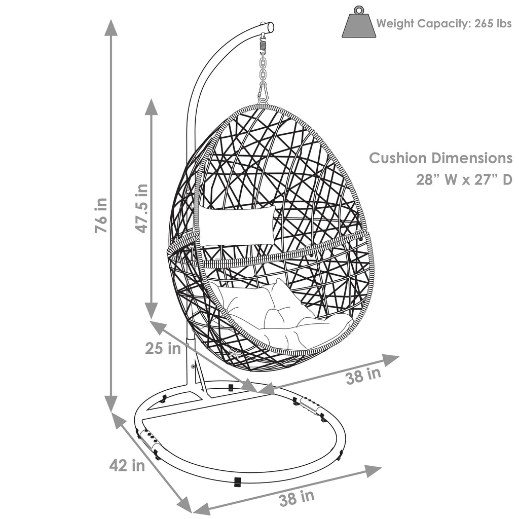 2025 Silla Colgante Sunnydaze Caroline en Forma de Huevo con Estructura de Acero y Cojín