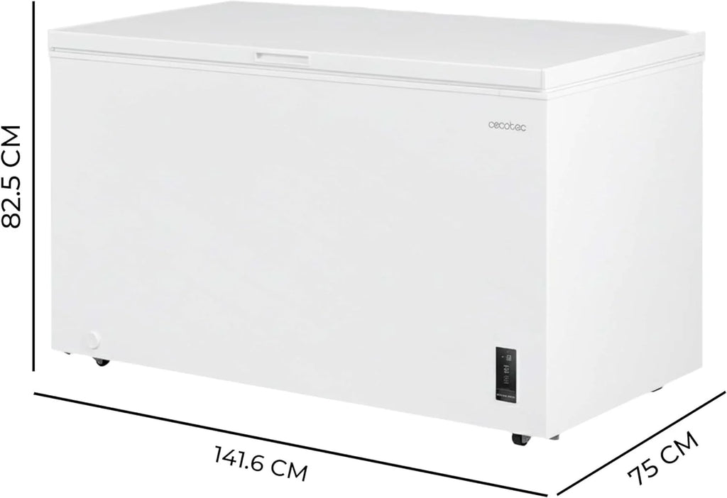 Cecotec Congelador Horizontal 418L Bolero CoolMarket Chest 418P White D. Cesta con Asas, Control Electrónico LED, Ruedas, Bajo Consumo, UltraContact D-Cool, Dual Function, Puerta ZeroG, Fast Freezing