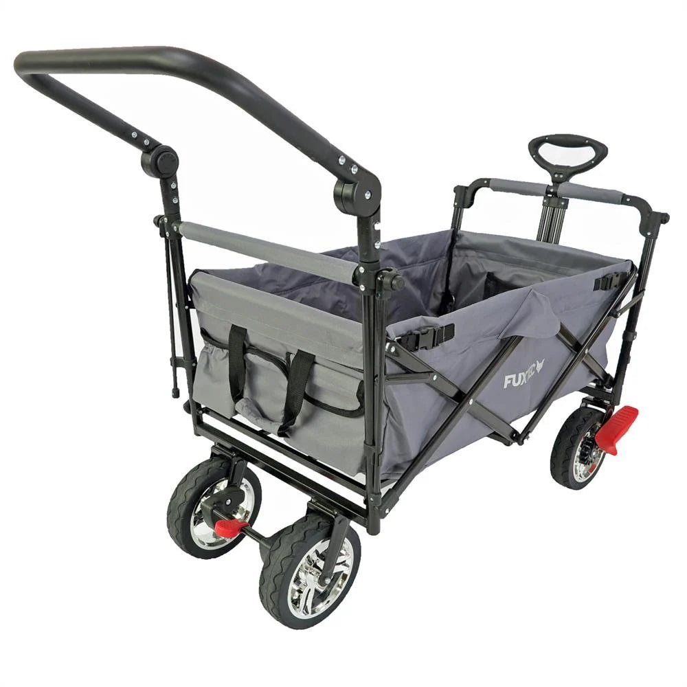 Bollerwagen FUXTEC FX-CT700, Carro Plegable Gris para el Transporte de niños, Ciudad, Campo, Playa o montaña - con Capota Anti-UV, asa de Empuje, Freno de Mano Delantero y Trasero, El Original
