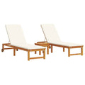 2025 Tumbonas 2 pcs con Mesa y Cojines de Madera Maciza de Acacia, Tumbona con Cojines Crema de Madera Maciza de Acacia, Mesa Lateral de Jardín 35x35x34 cm de Madera Maciza de Acacia V8526