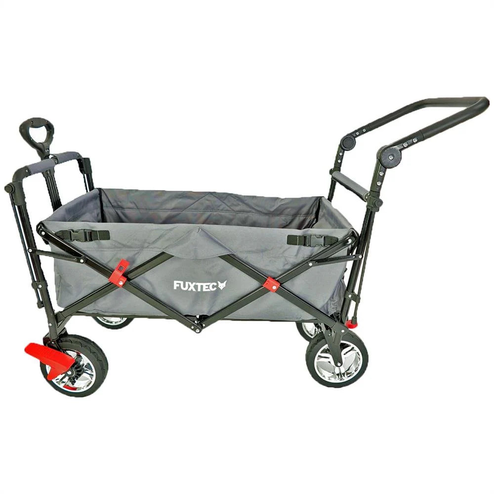 Bollerwagen FUXTEC FX-CT700, Carro Plegable Gris para el Transporte de niños, Ciudad, Campo, Playa o montaña - con Capota Anti-UV, asa de Empuje, Freno de Mano Delantero y Trasero, El Original