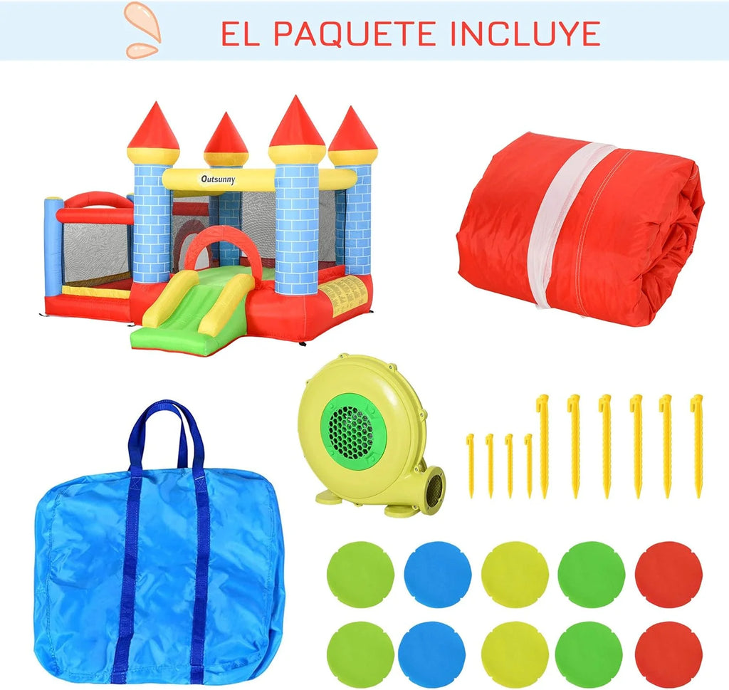 Outsunny Children's Inflatable Castle with Slide Jumping Bed and Carry Bag for Indoor and Outdoor 280 x 260 x 210 cm, Multicoloured