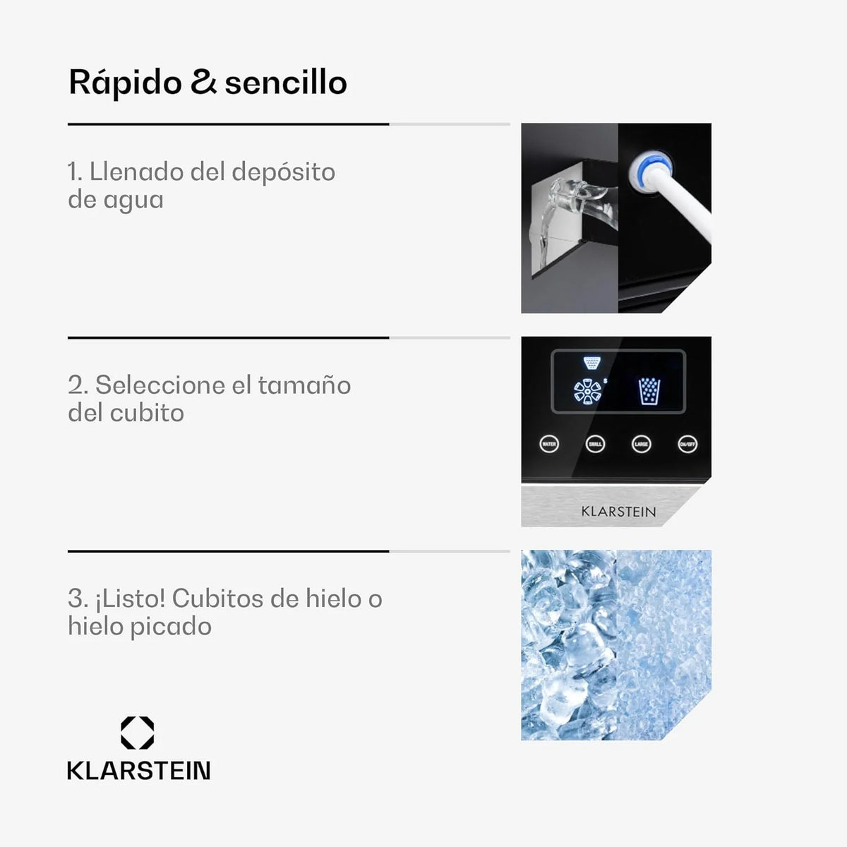 Klarstein Maquina de Hielo Doméstica, 1,8L, Gris oscuro, Ice Maker Encimera 15 kg, para Hacer Cubitos de Hielo y Picado en Casa, con Panel Táctil y Sistema Fácil Limpieza, Función Rápida