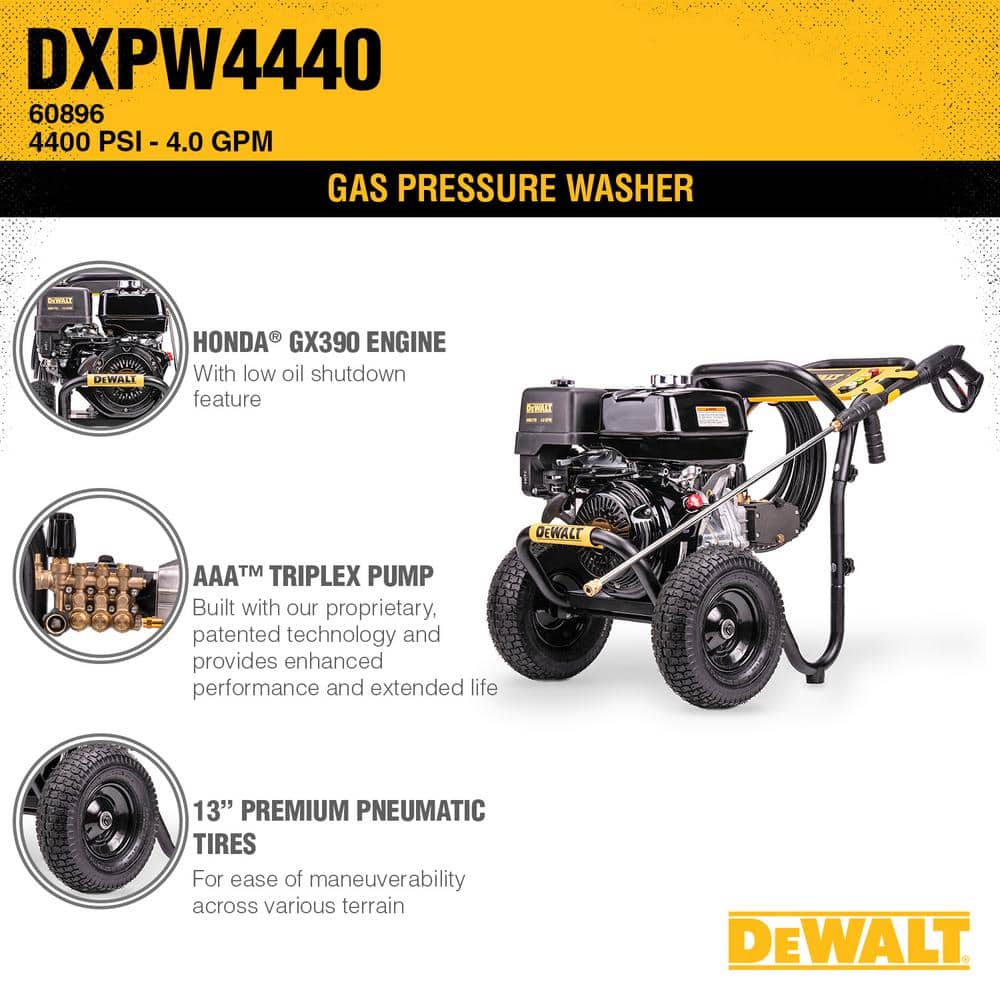 2025 DEWALT 4400 PSI 4.0 GPM Cold Water Gas Pressure Washer with HONDA GX390 Engine (49-State) DXPW4440