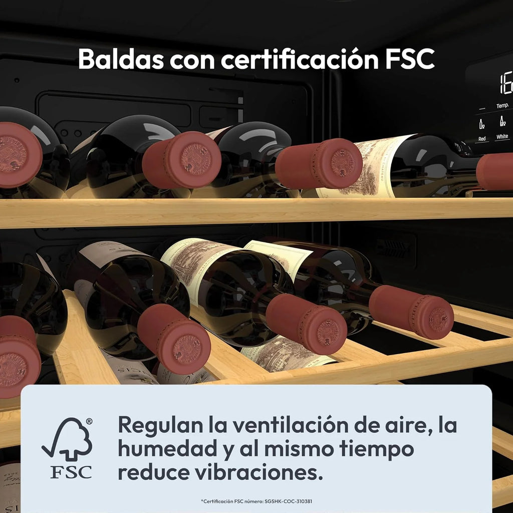 Candy DiVino CWC058, Vinoteca, 58 Botellas, WiFi, App hOn, Puerta Reversible, 10 Baldas, Tratamiento Anti-UV, Compresor Antivibraciones, Iluminación LED, Control Digital,Tirador Integrado, 37DB, Negro