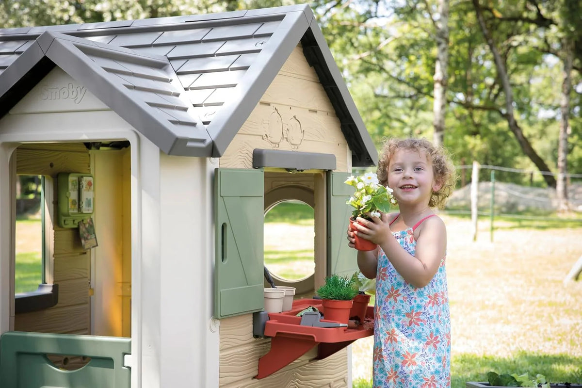 Smoby Life Garden House - Casa de Jardín Infantil de jardinería- Incluye Jardinera, Comedero para Pájaros, Herramientas y Accesorios - Protección UV - Material Reciclado - más de 2 años (7600810408)