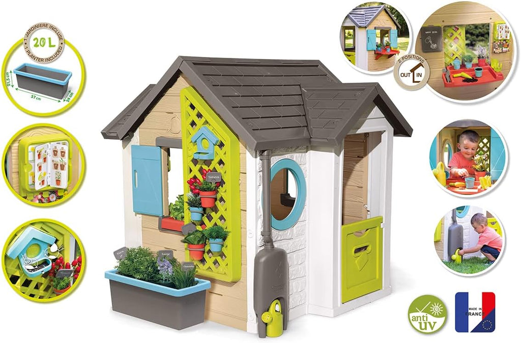 Smoby Life Garden House - Casa de Jardín Infantil de jardinería- Incluye Jardinera, Comedero para Pájaros, Herramientas y Accesorios - Protección UV - Material Reciclado - más de 2 años (7600810408)