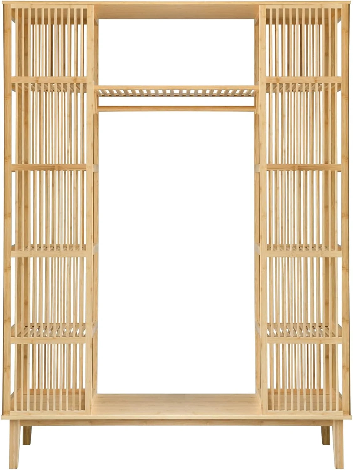[en.casa] Armario para Ropa con 2 Puertas Deslizantes Clóset con 12 Estantes y 1 Barra de Colgar Perchero de Bambú 185 x 140 x 45 cm Natural