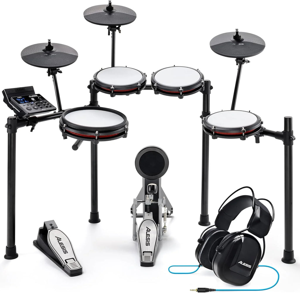 Alesis Nitro Max Kit Batería Electrónica con Parches Silenciosos de Malla, Caja de Doble Zona de 10", Bluetooth, 440+ Sonidos Auténticos, Lecciones Drumeo, USB MIDI, Pedal de Bombo