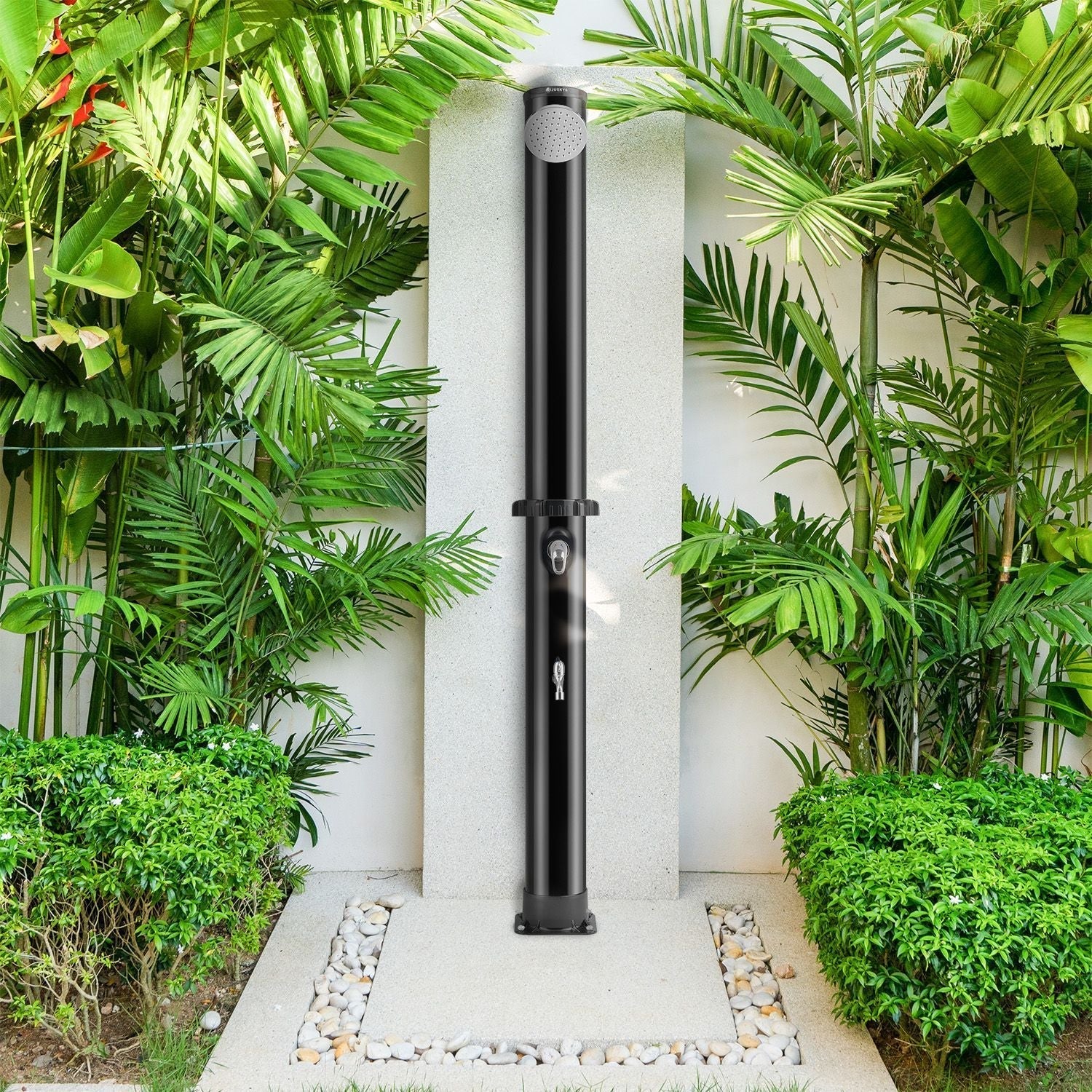 2025 Ducha Solar de Jardín Victoria 20 L Negra con Rociador Lluvia, Regulador de Temperatura y Ducha para Pies