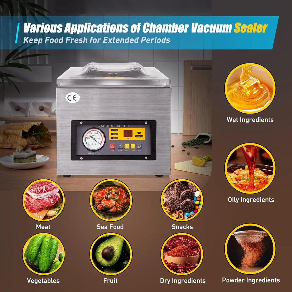 Máquina de Envasado al Vacío Profesional DZ-260 - Selladora Industrial de Película 220V - Dispositivo de Vacío de Acero Inoxidable
