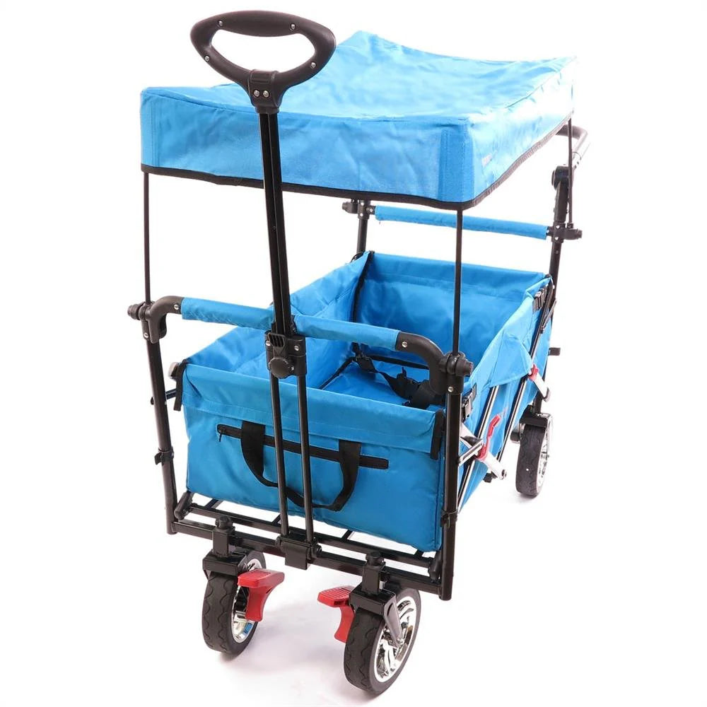 Bollerwagen FUXTEC FX-CT700, Carro Plegable Gris para el Transporte de niños, Ciudad, Campo, Playa o montaña - con Capota Anti-UV, asa de Empuje, Freno de Mano Delantero y Trasero, El Original