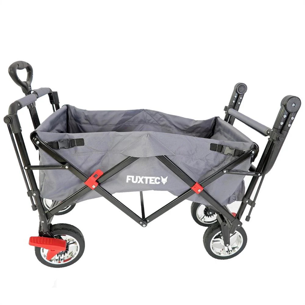 Bollerwagen FUXTEC FX-CT700, Carro Plegable Gris para el Transporte de niños, Ciudad, Campo, Playa o montaña - con Capota Anti-UV, asa de Empuje, Freno de Mano Delantero y Trasero, El Original