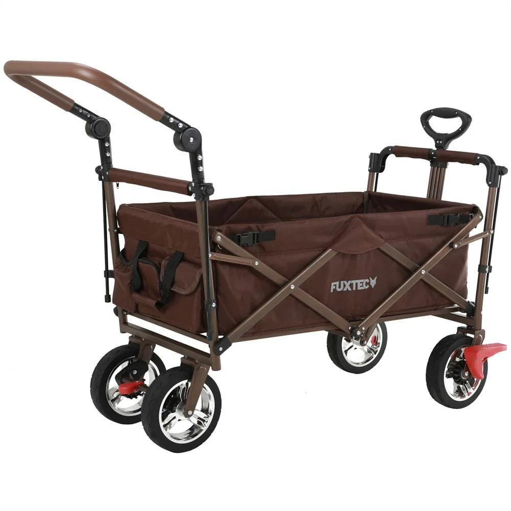 Bollerwagen FUXTEC FX-CT700, Carro Plegable Gris para el Transporte de niños, Ciudad, Campo, Playa o montaña - con Capota Anti-UV, asa de Empuje, Freno de Mano Delantero y Trasero, El Original