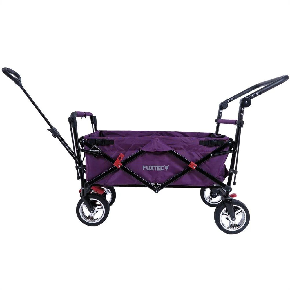 Bollerwagen FUXTEC FX-CT700, Carro Plegable Gris para el Transporte de niños, Ciudad, Campo, Playa o montaña - con Capota Anti-UV, asa de Empuje, Freno de Mano Delantero y Trasero, El Original