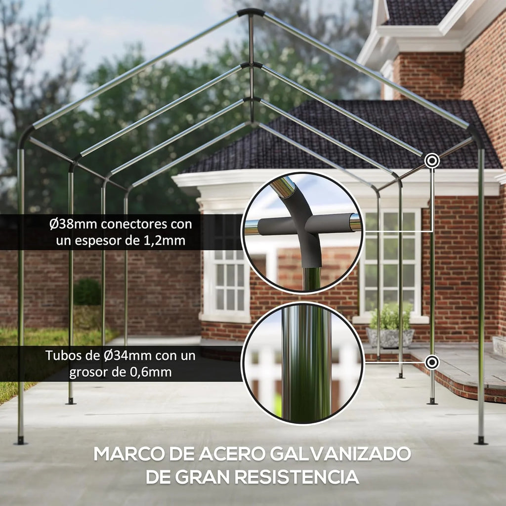 Outsunny Carpa Garaje 6x3 m Garaje Exterior para Coche Impermeable Garaje Portátil Anti-UV con Paredes Laterales Desmontables y 2 Puertas con Cremallera Verde