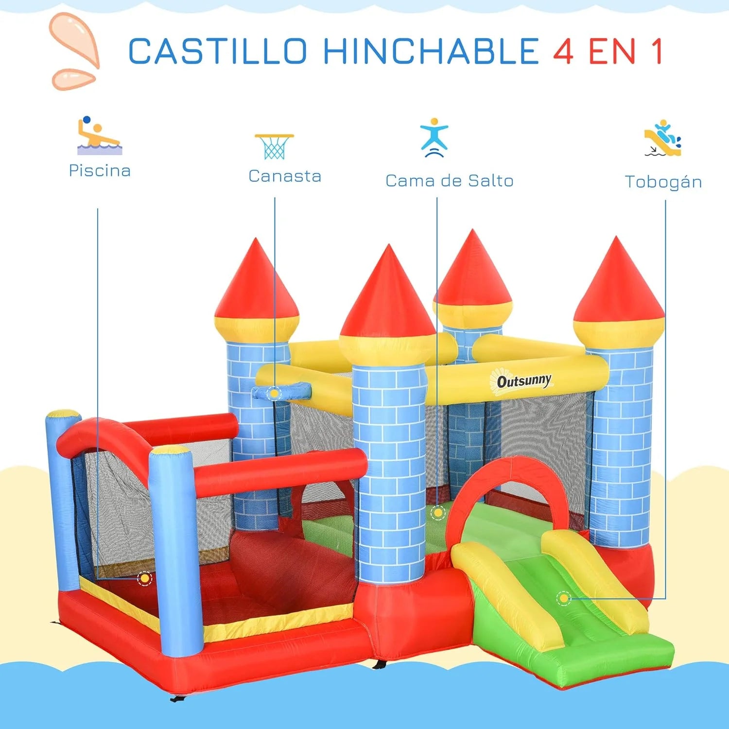 Outsunny Children's Inflatable Castle with Slide Jumping Bed and Carry Bag for Indoor and Outdoor 280 x 260 x 210 cm, Multicoloured
