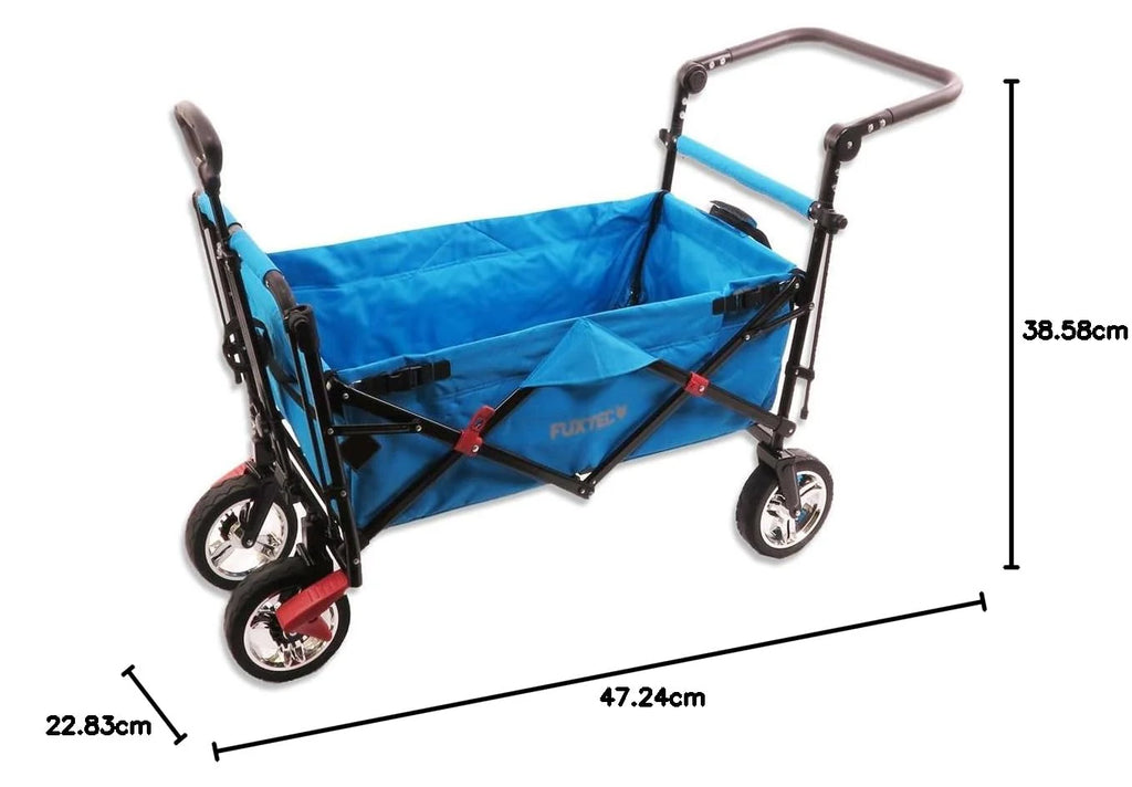 Bollerwagen FUXTEC FX-CT700, Carro Plegable Gris para el Transporte de niños, Ciudad, Campo, Playa o montaña - con Capota Anti-UV, asa de Empuje, Freno de Mano Delantero y Trasero, El Original
