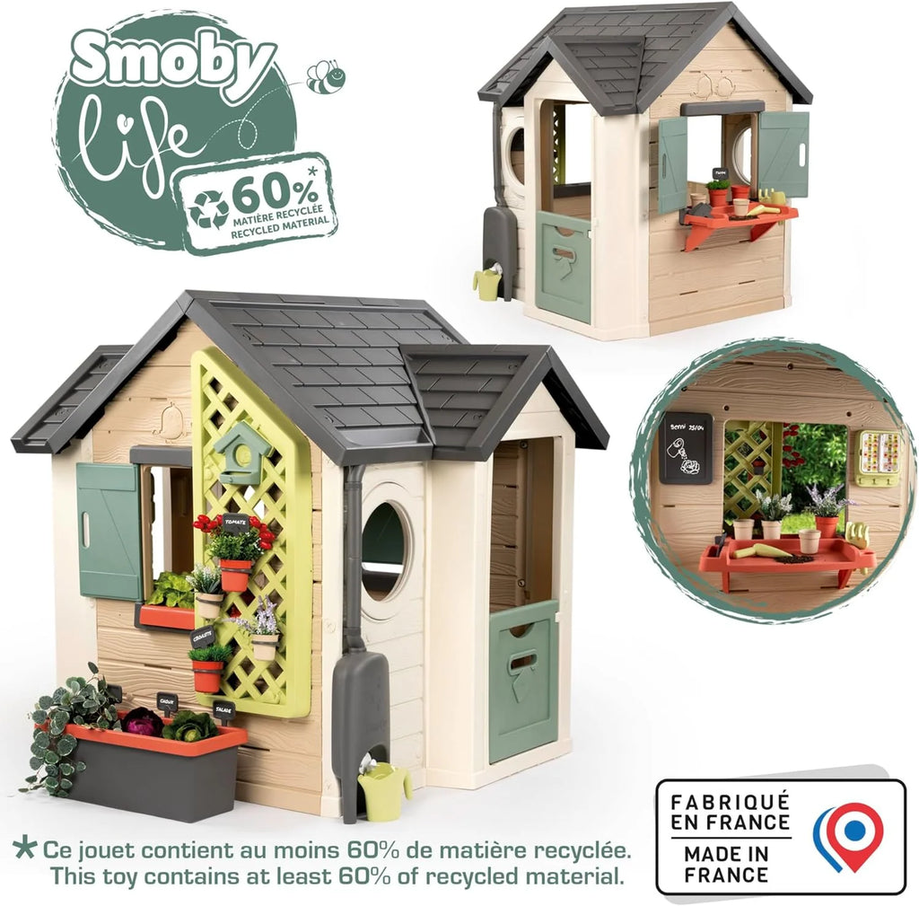 Smoby Life Garden House - Casa de Jardín Infantil de jardinería- Incluye Jardinera, Comedero para Pájaros, Herramientas y Accesorios - Protección UV - Material Reciclado - más de 2 años (7600810408)