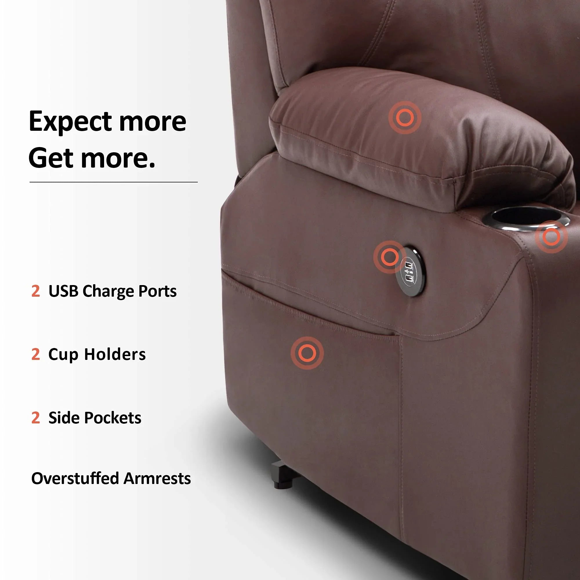 Mcombo Sillón Reclinable Eléctrico con Masaje y Carga USB