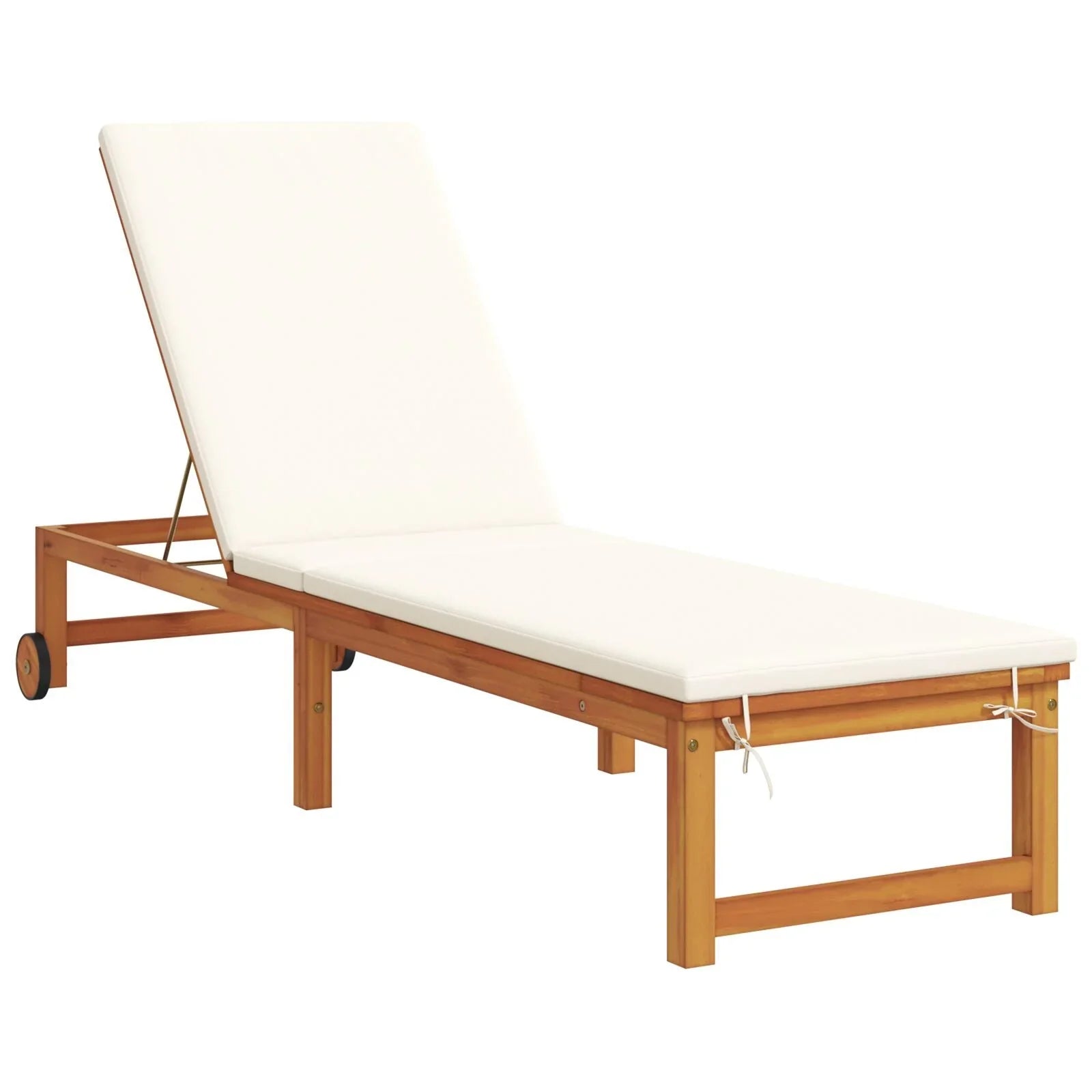 2025 Tumbonas 2 pcs con Mesa y Cojines de Madera Maciza de Acacia, Tumbona con Cojines Crema de Madera Maciza de Acacia, Mesa Lateral de Jardín 35x35x34 cm de Madera Maciza de Acacia V8526