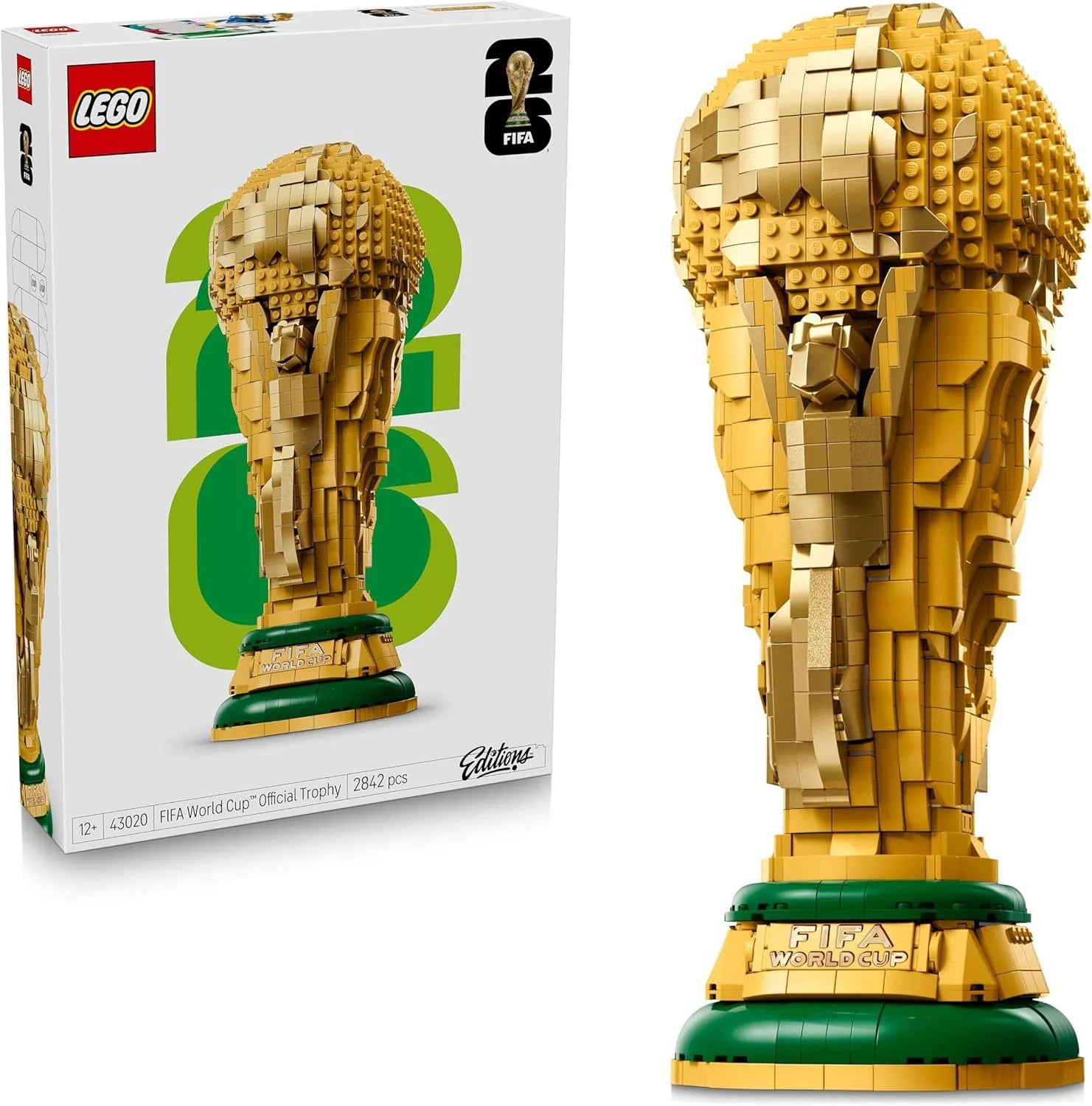 Editions Trofeo Oficial de la Copa Mundial de la FIFA - Trofeo de Juguete - Maqueta 3D con Minifigura Coleccionable - Regalo de Fútbol para Niños y Niñas de 12+ Años y Fans Adultos - 43020