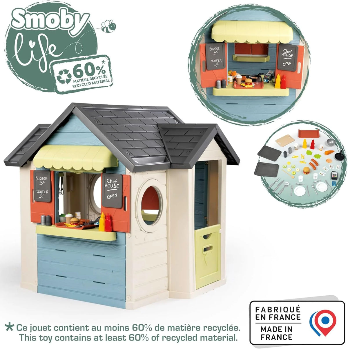 Smoby Life Garden House - Casa de Jardín Infantil de jardinería- Incluye Jardinera, Comedero para Pájaros, Herramientas y Accesorios - Protección UV - Material Reciclado - más de 2 años (7600810408)