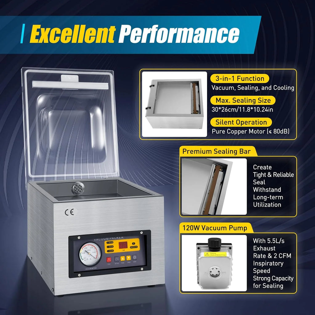 Máquina de Envasado al Vacío Profesional DZ-260 - Selladora Industrial de Película 220V - Dispositivo de Vacío de Acero Inoxidable