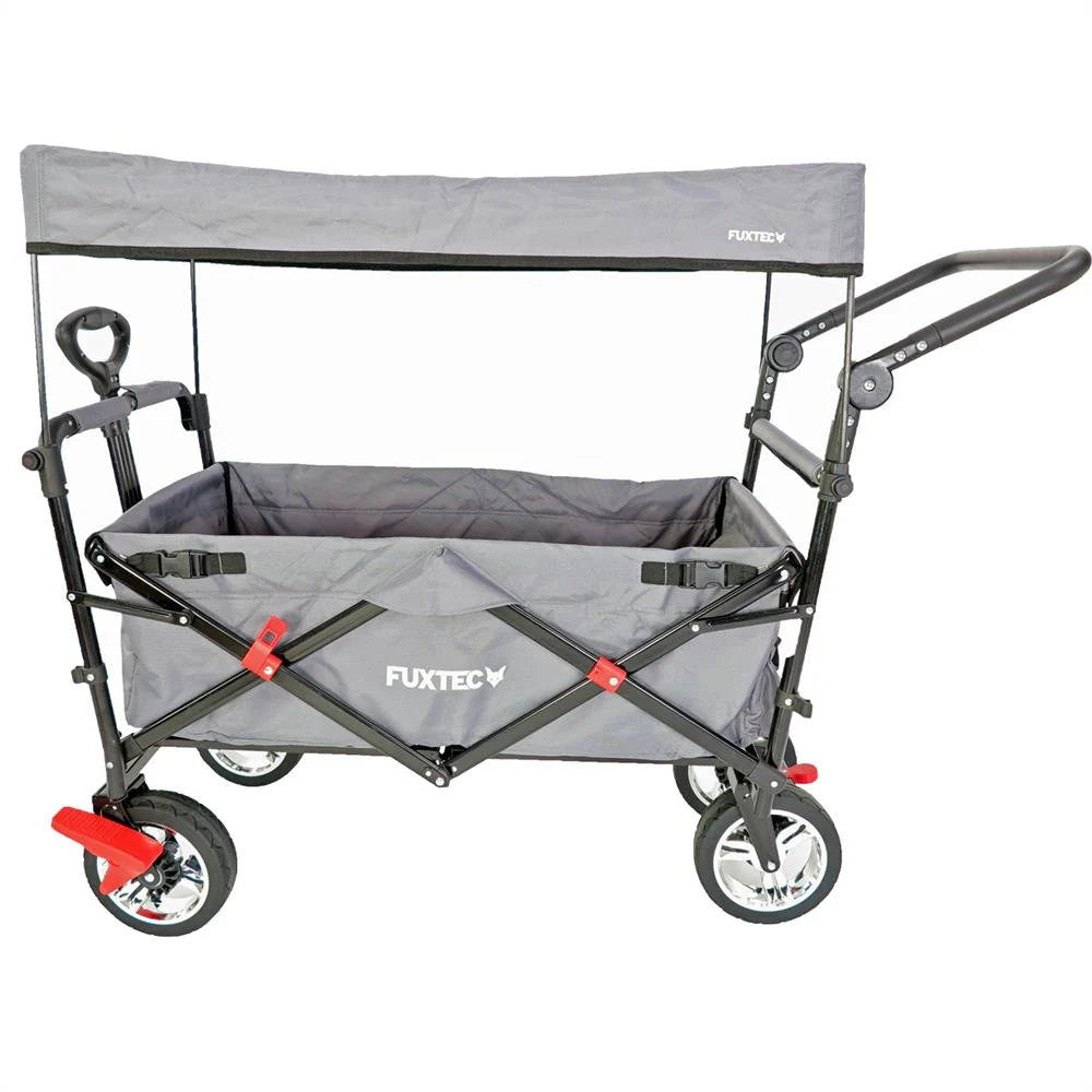 Bollerwagen FUXTEC FX-CT700, Carro Plegable Gris para el Transporte de niños, Ciudad, Campo, Playa o montaña - con Capota Anti-UV, asa de Empuje, Freno de Mano Delantero y Trasero, El Original