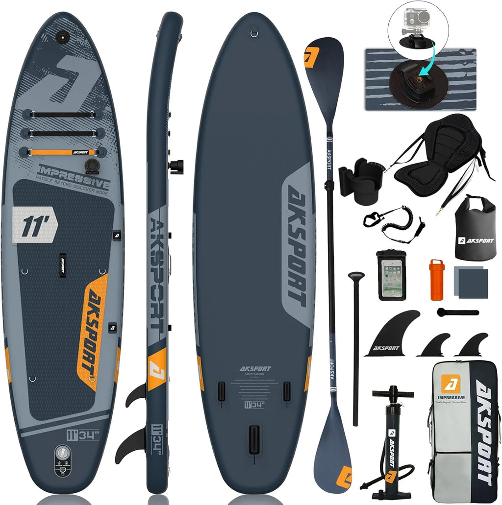 AKSPORT Tabla hinchable de surf de remo, tabla de surf hinchable con todos los accesorios, diseño ancho y estable, tabla antideslizante, tabla de remo para jóvenes y adultos