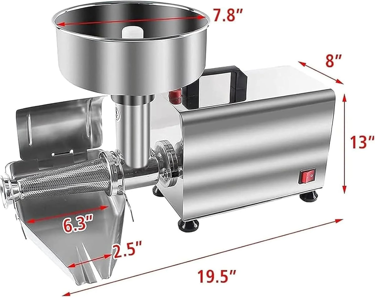 Prensa eléctrica de tomates y colador, procesador de alimentos comercial de acero inoxidable para salsa y jugo, 220 V