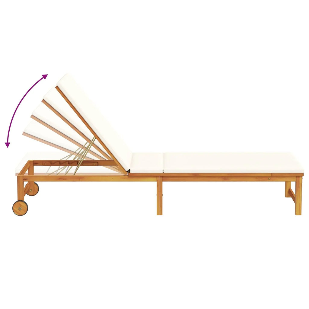 2025 Tumbonas 2 pcs con Mesa y Cojines de Madera Maciza de Acacia, Tumbona con Cojines Crema de Madera Maciza de Acacia, Mesa Lateral de Jardín 35x35x34 cm de Madera Maciza de Acacia V8526