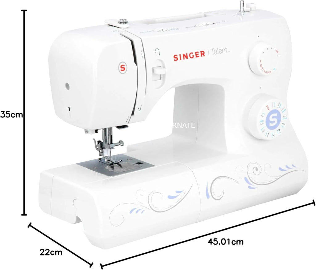 Singer Maquina De Coser Mecanica Talent 3323-30 Puntadas Utilitarias, Puntadas Ojal Totalmente Automático de un Paso, Zig-Zag Hasta 6mm, Enhebrado Automático, Maquina De Coser Profesional, Blanco