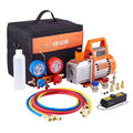 Bomba de vacío VEVOR de 1/3 HP y 4 CFM de una sola etapa con juego de manómetros y colector.