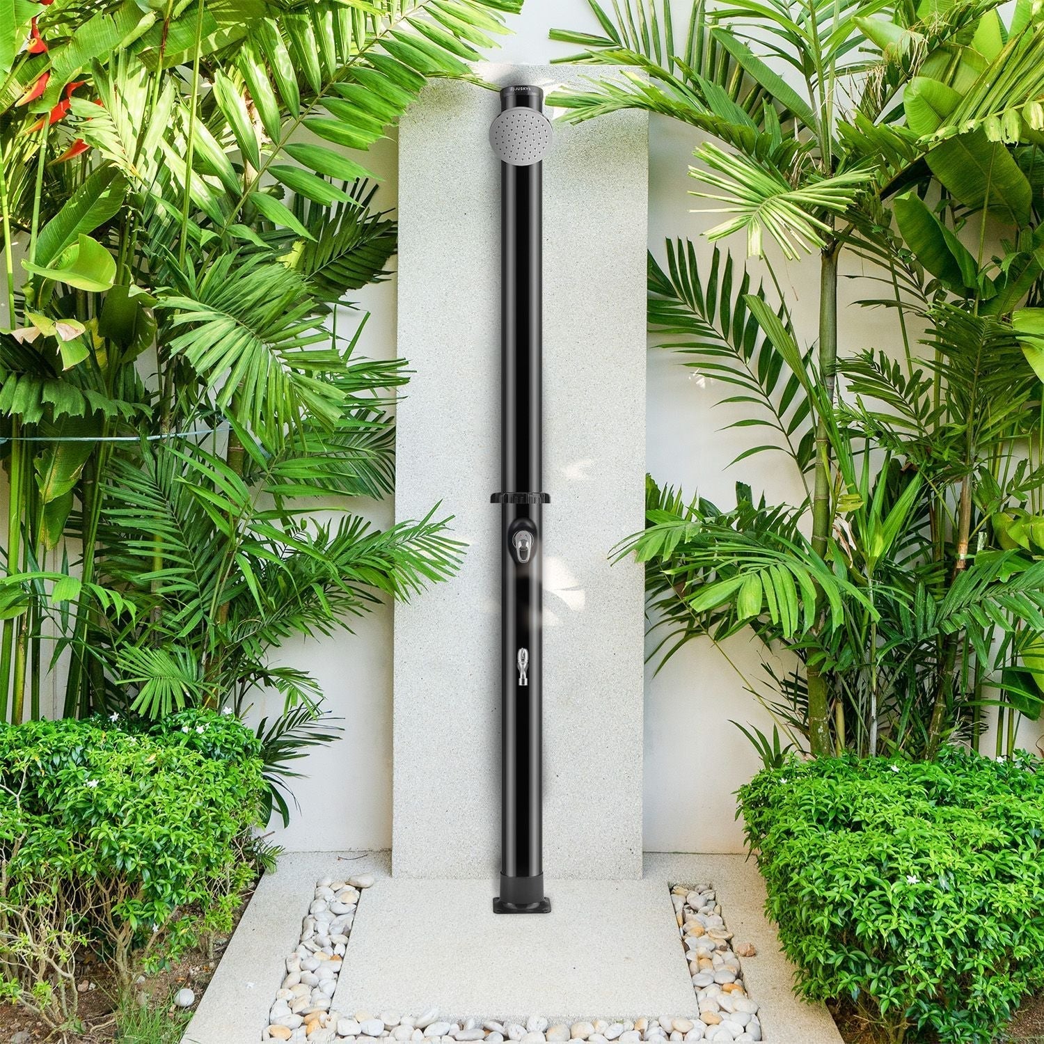 2025 Ducha Solar de Jardín Victoria 20 L Negra con Rociador Lluvia, Regulador de Temperatura y Ducha para Pies