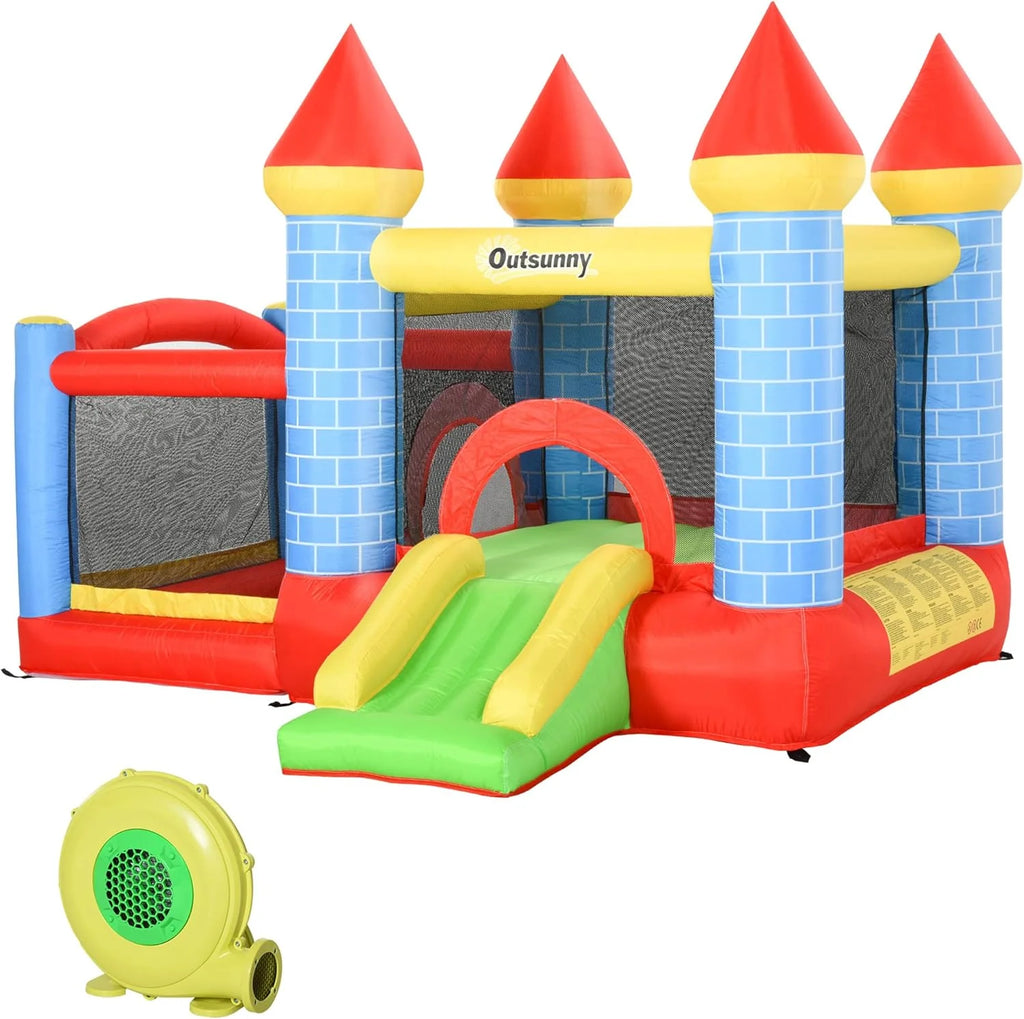 Outsunny Children's Inflatable Castle with Slide Jumping Bed and Carry Bag for Indoor and Outdoor 280 x 260 x 210 cm, Multicoloured
